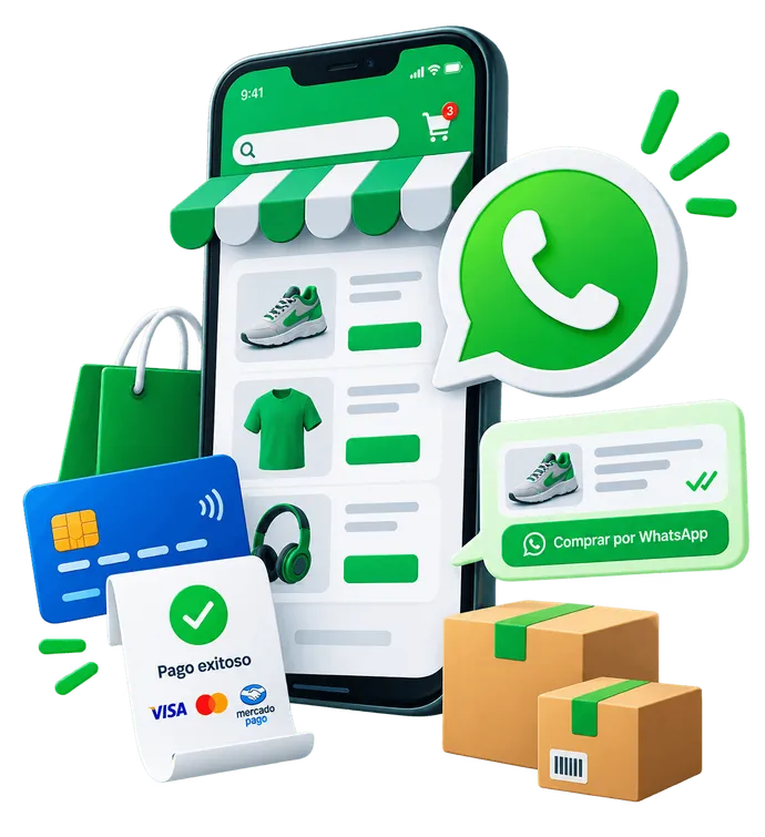 Compra por catálogo con pago confirmado, integrado a WhatsApp